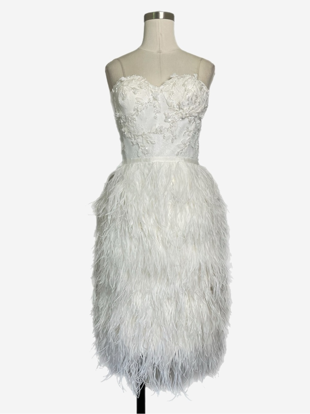 Allison Webb NWT White Hadley strapless floral beaded feather dress bridal XS/S